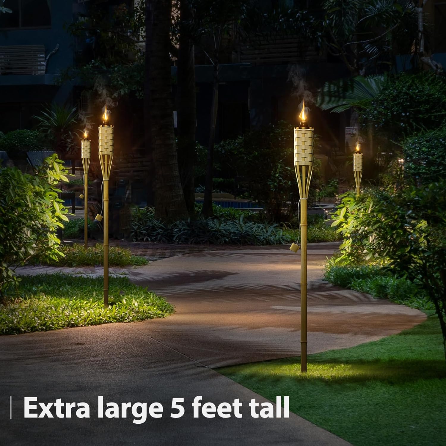 Torches for Outside Mosquitos Repellent - 5 Ft. Tall - (12 Pack) - Decorative Garden & Backyard Lights - Mosquito Torches Outdoor - Oil Lamp for Citronella - Flame Lasts Over 8 Hours