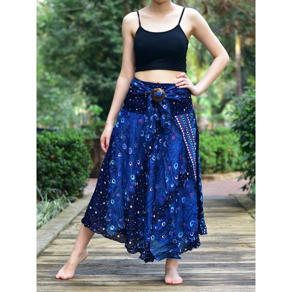 Bohotusk Blue Peacock Long Skirt With Coconut Buckle (& Strapless Dress) S/M to 3XL