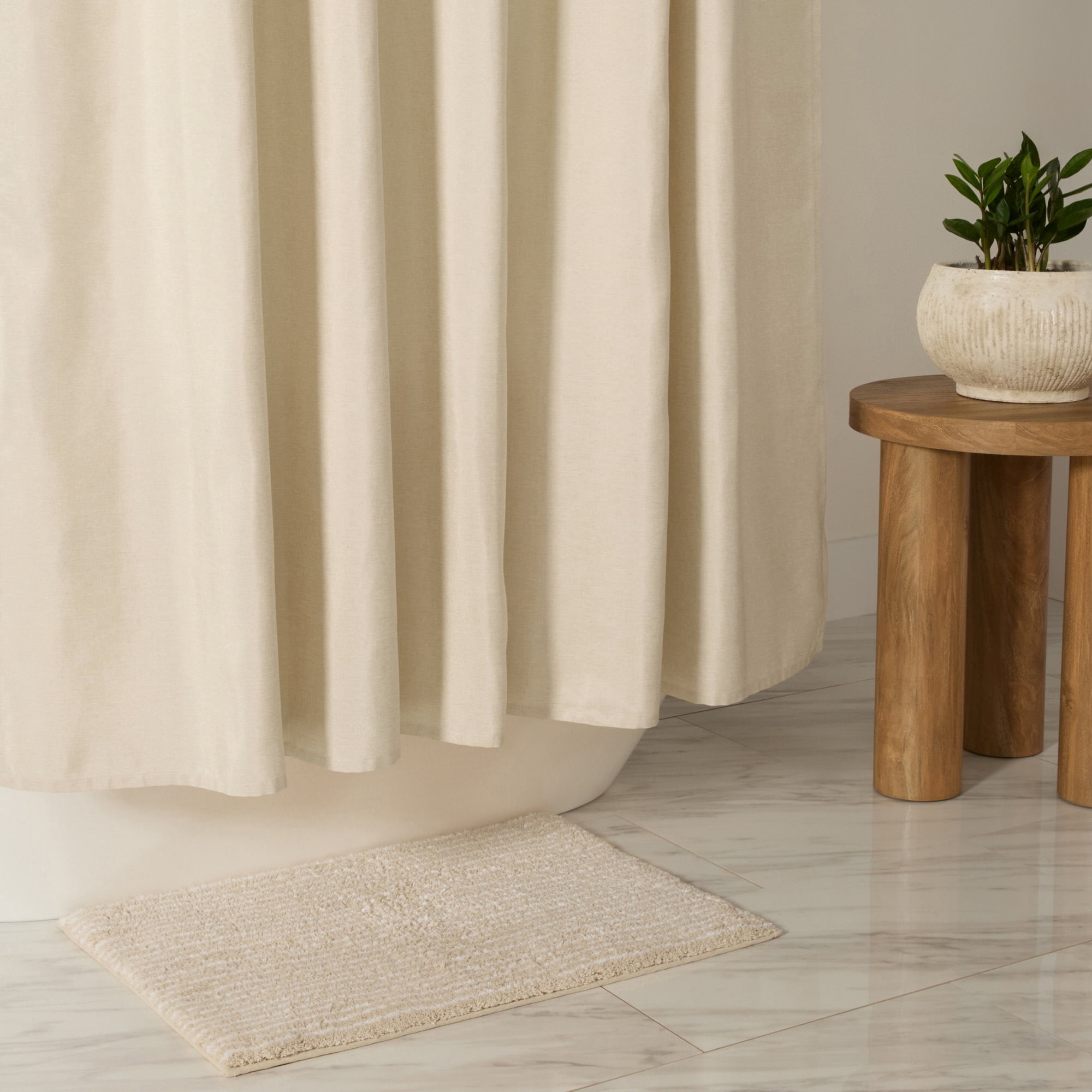 Linen-Look Polyester Shower Curtain in Essential Colors