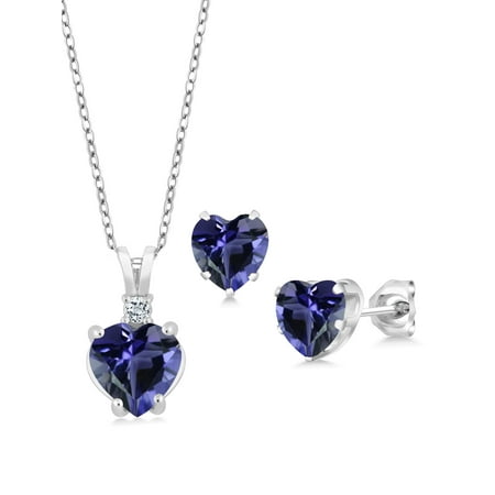 Iolite Set - 2.49 Ct Heart Shape Blue Iolite 925 Sterling Silver Pendant Earrings Set