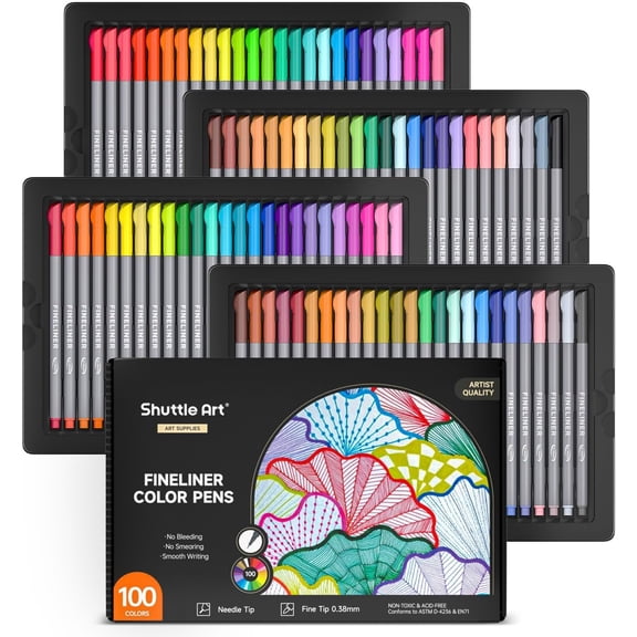 Shuttle Art Fineline Colored Pens, 100 Colors 0.38mm Fineliner Color Pen Set Fine Line Drawing Pen Fine Point Markers Perfect for Adult Coloring Books Drawing