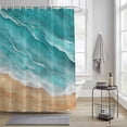thumbnail image 4 of Ocean Waves Shower Curtains for Bathroom, Abstract Gradient Yellow Turquoise Waves Beach Washable Fabric Shower Curtain with Hooks Waterproof Bathroom Decor Sets, 54 x 78 Inches, 4 of 9