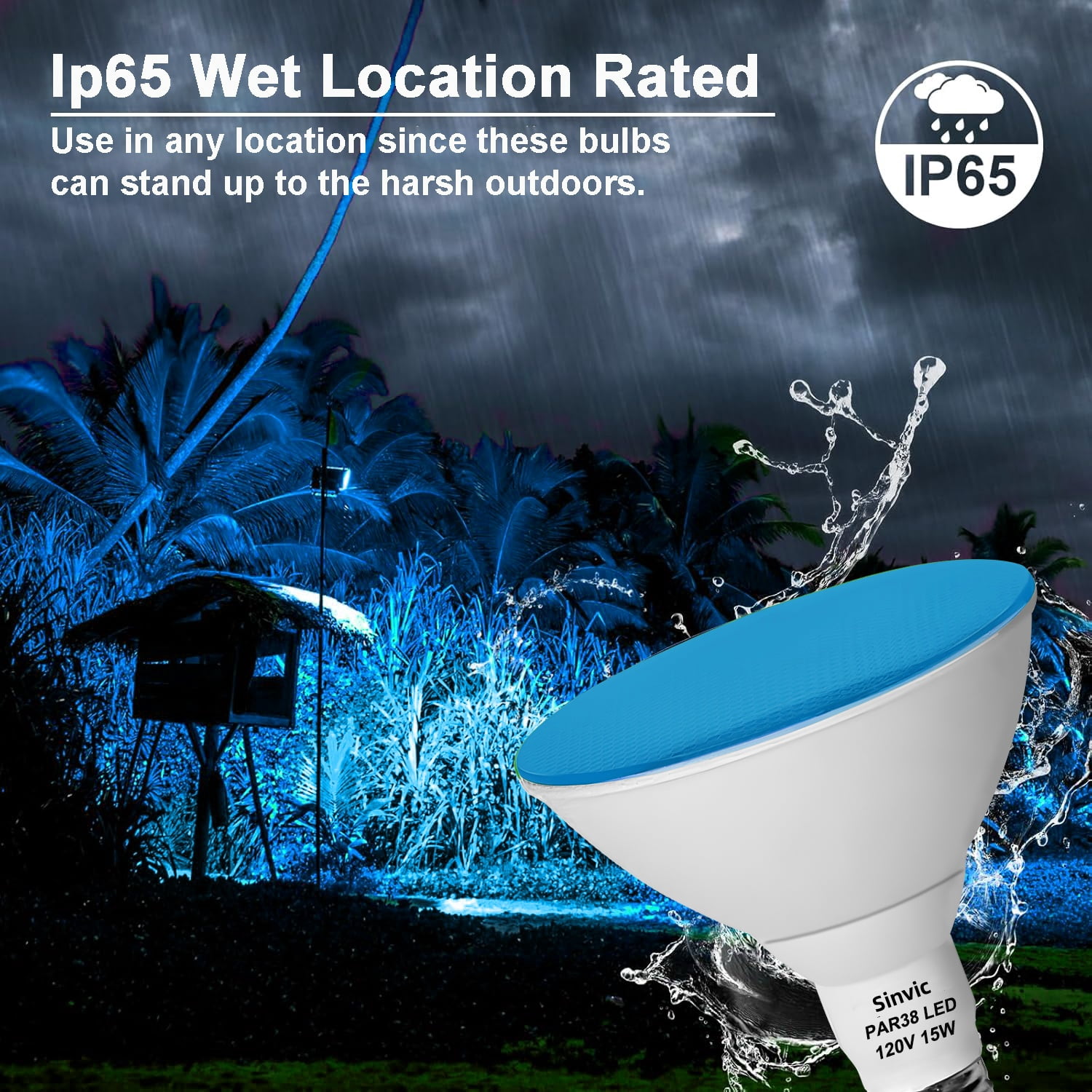 Sinvic 2 Pack Dimmable Blue PAR38 LED Bulb 15W 150W Equiv 700LM 120V E26 Outdoor Flood Light