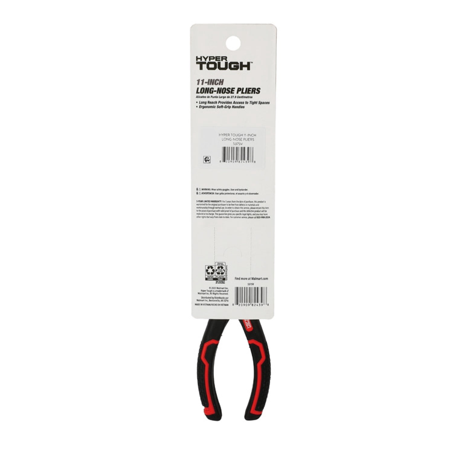 Hyper Tough 11 in Long Nose Pliers with Ergonomic Soft Grip Handles, Model 5375V
