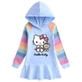 thumbnail image 3 of Hello Kitty primavera y otoño nuevo algodón dibujos animados Arco Iris niñas vestido de manga larga con capucha suéter vestido de princesa, 3 of 4