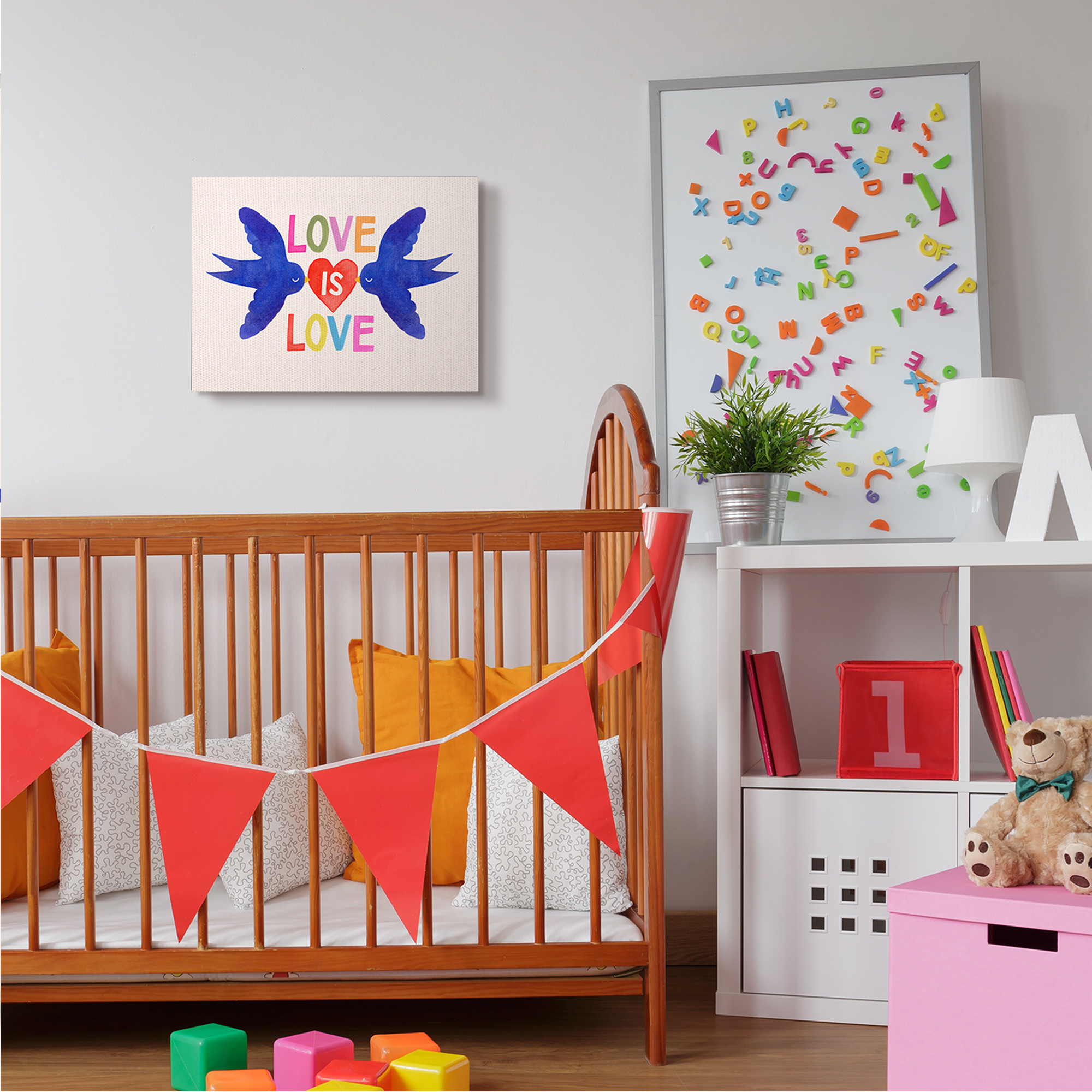 Stupell Industries Love is Love Phrase Blue Doves and Heart Canvas Wall Art by Victoria Barnes