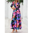 thumbnail image 4 of PRETTYGARDEN Women's Summer Maxi Dress Resort Wear Boho Floral V Neck Puff Short Sleeve Ruffle Flowy Beach Long Dresses, 4 of 7