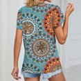 thumbnail image 4 of Whataatahia Blusa estampada de encaje de guipur Blusa de guipur de manga corta con pétalos y escote en V para mujer Azul S, 4 of 6