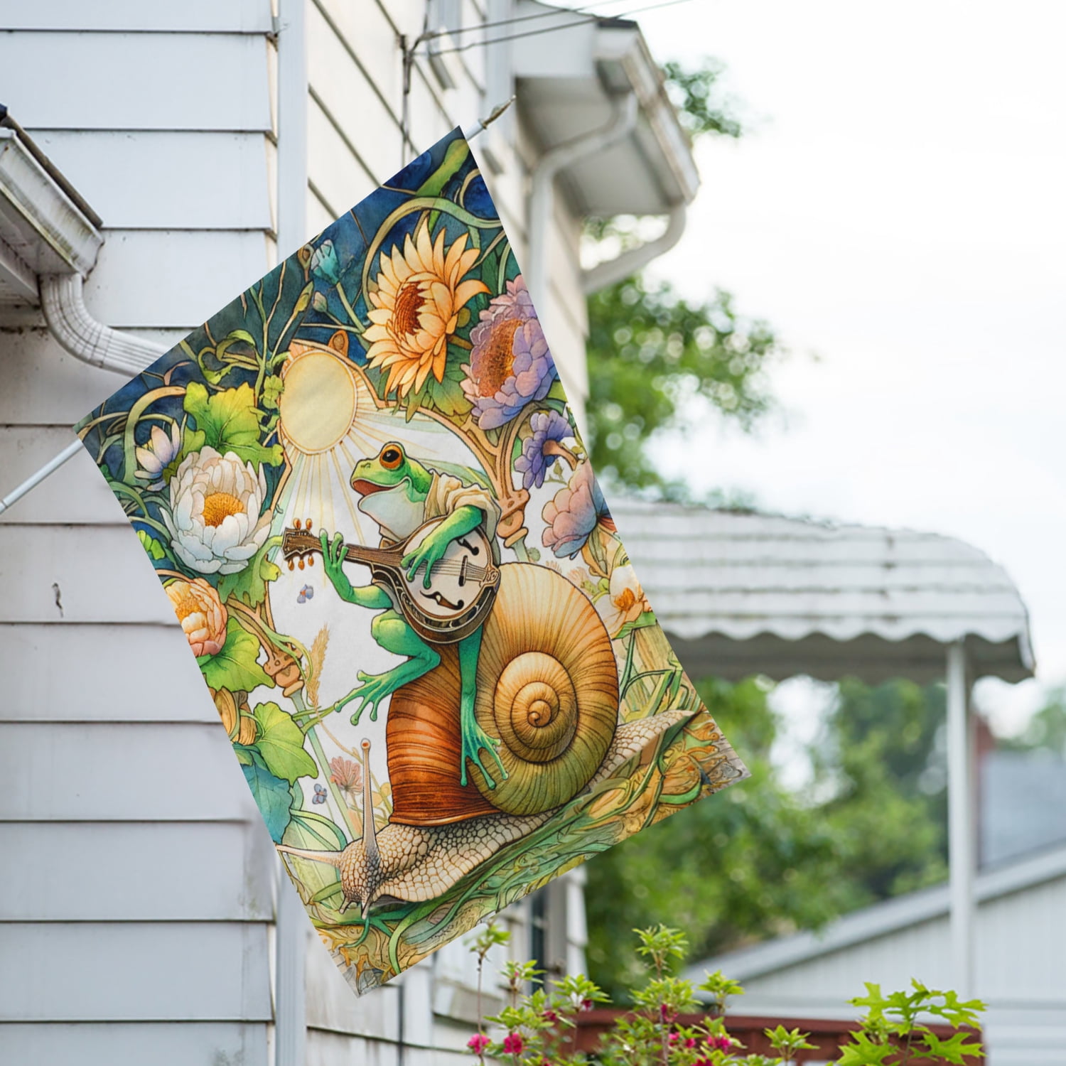 America Forever Funny Frog House Flag, 28x40 inch Double Sided, Snail Flower Seasonal Home Decor Animal Welcome Spring Summer Yard Flags for Outdoor Patio Lawn Party Decorations