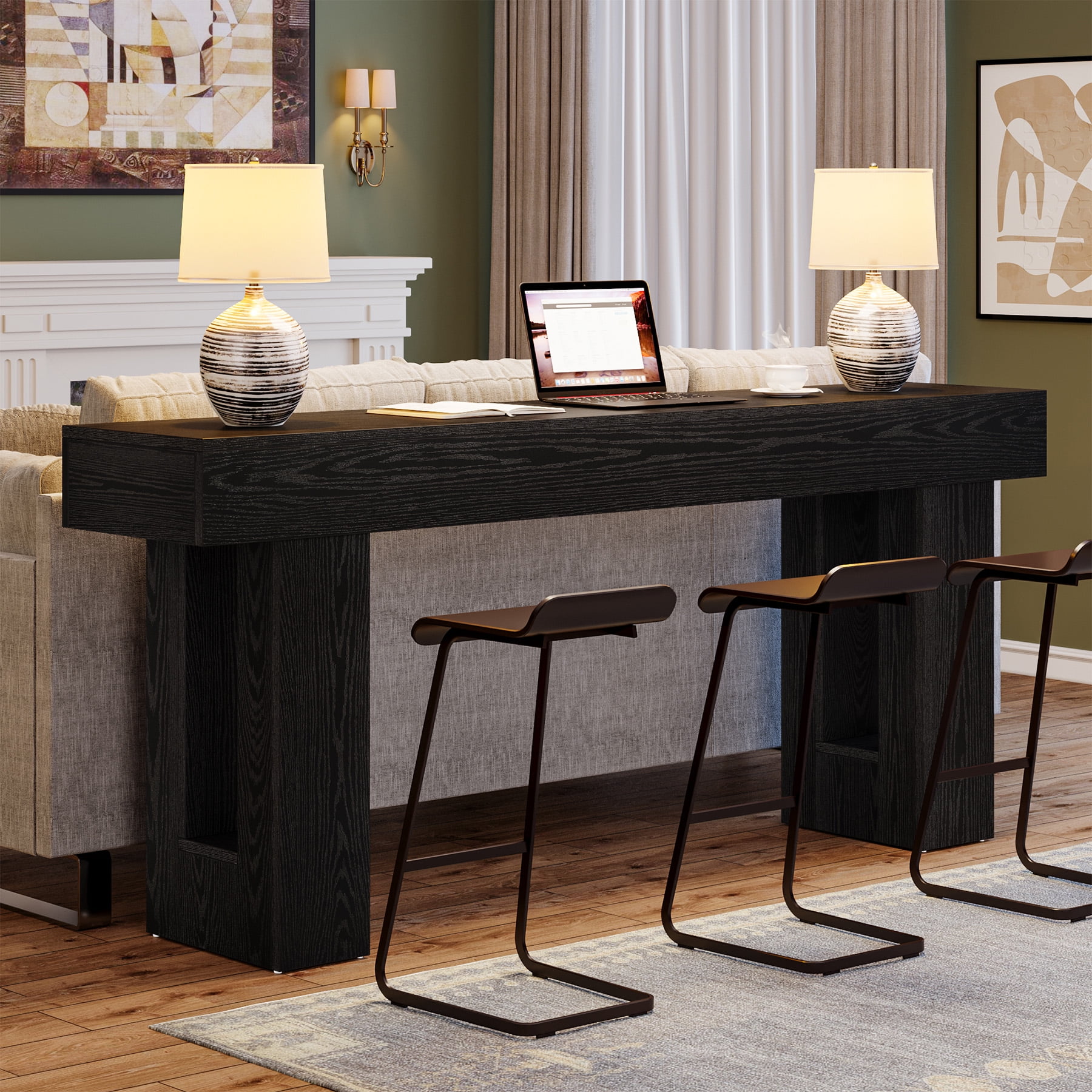 Tribesigns 63-Inch Long Console Table, Farmhouse Entryway Table for Entrance, Hallway, Living Room（Black)