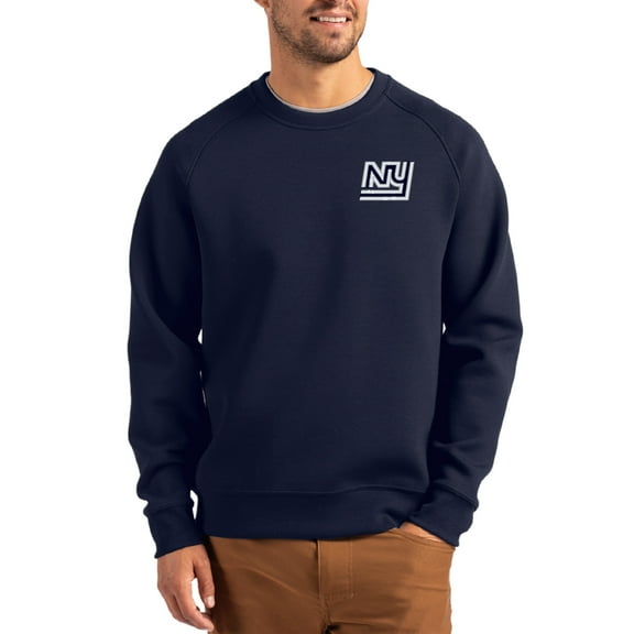 Men's Cutter & Buck Navy New York Giants Throwback Roam Recycled Raglan Pullover Sweatshirt