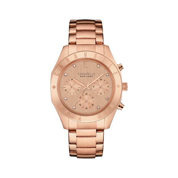 Caravelle Women's Chronograph Stainless Steel Case and Bracelet Rose Gold Watch - 44L189