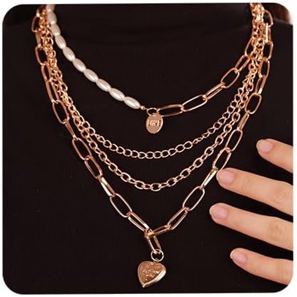 shiyou-Multilayered Punk Cuban Link Chain Choker Necklace for Women
