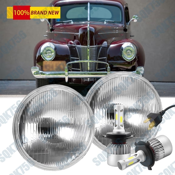 7 Inch LED Glass Headlight Round, ORIGINAL CLASSIC LOOK conversion Chrome pair