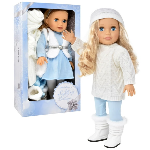 Poupée Fille de 18 Pouces avec Ensemble de Vêtements dans une Boîte-Cadeau, Poupée Princesse à la Mode avec de Beaux Longs Cheveux Blonds Yeux Bleus avec 2 Tenues, Bottes et Accessoires pour Filles et Enfants