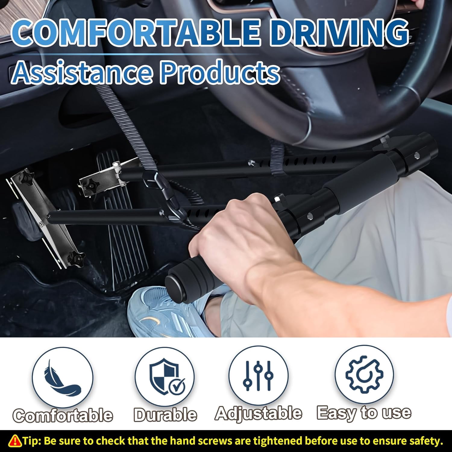 OceanicEcho Upgraded Car Hand Controls for Disabled Drivers, All-Black Handicap Driving Aid, Adjustable Length, Portable, No Tool Install
