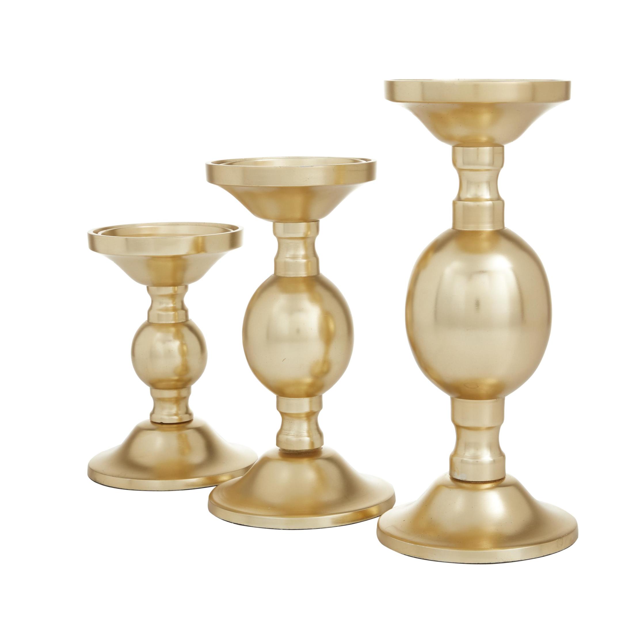 DecMode 3 Candle Gold Aluminum Metal Pillar Candle Holder, Set of 3