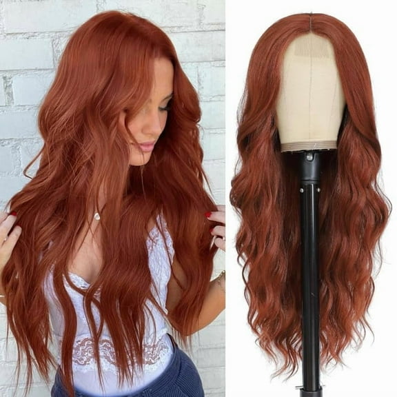 NAYOO Ombre Brown Wig 26 Inch Middle Part Wigs for Women Synthetic Hair Long Wavy Wig with Dark Roots for Daily Party/Halloween Use (Ombre Brown)