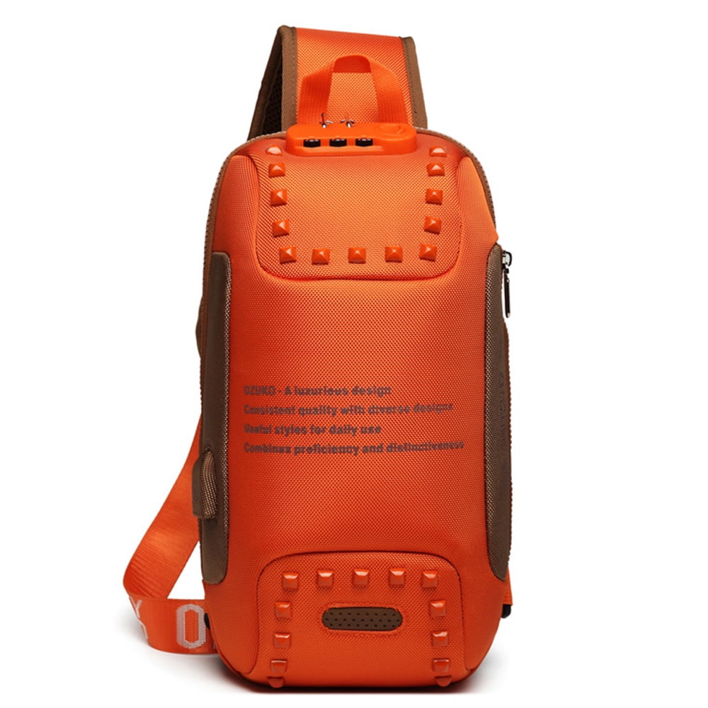 ozuko OZUKO Men Single Shoulder Crossbody Bag USB Port Password Lock