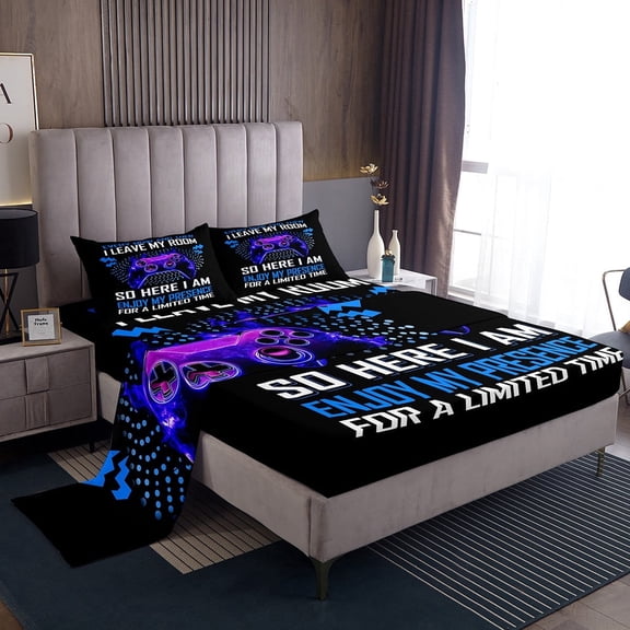 Erosebridal Video Game Sheet Set Twin,Polka Dots Bedding Sets Twin Size,Black Blue Twin Sheet Sets,Microfiber Male Bedroom Decor,3pcs