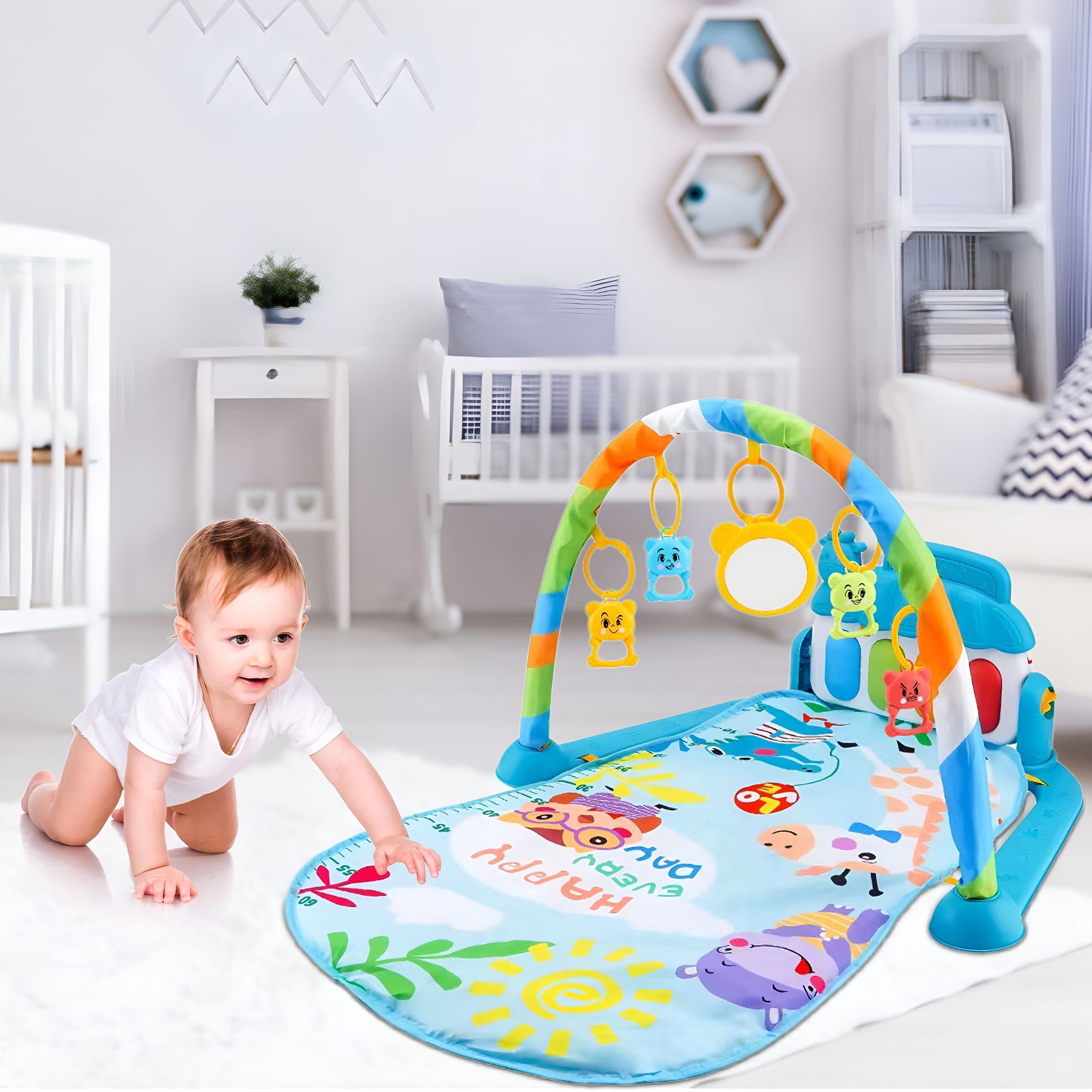 CYFW Play Mat,Tummy Time Mat Toys,Musical Learning 0-6 Mon,Adorable Animal-Themed Play Gym with Piano Panel,Tummy Time Mat Activity Center,Style D