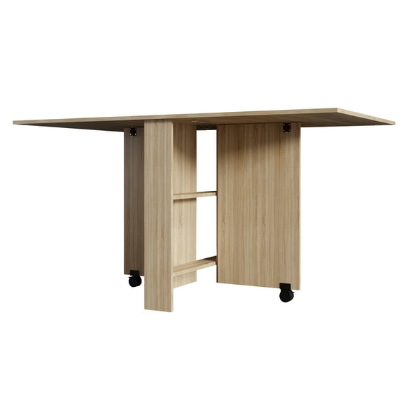 PAPROOS Folding Dining Table, Drop Leaf Dining Table with 2-Layer Storage Shelf, Expandable Kitchen Table, Space Saving Dining Room Table for Small Spaces, Entry Table, Peer Wood Color