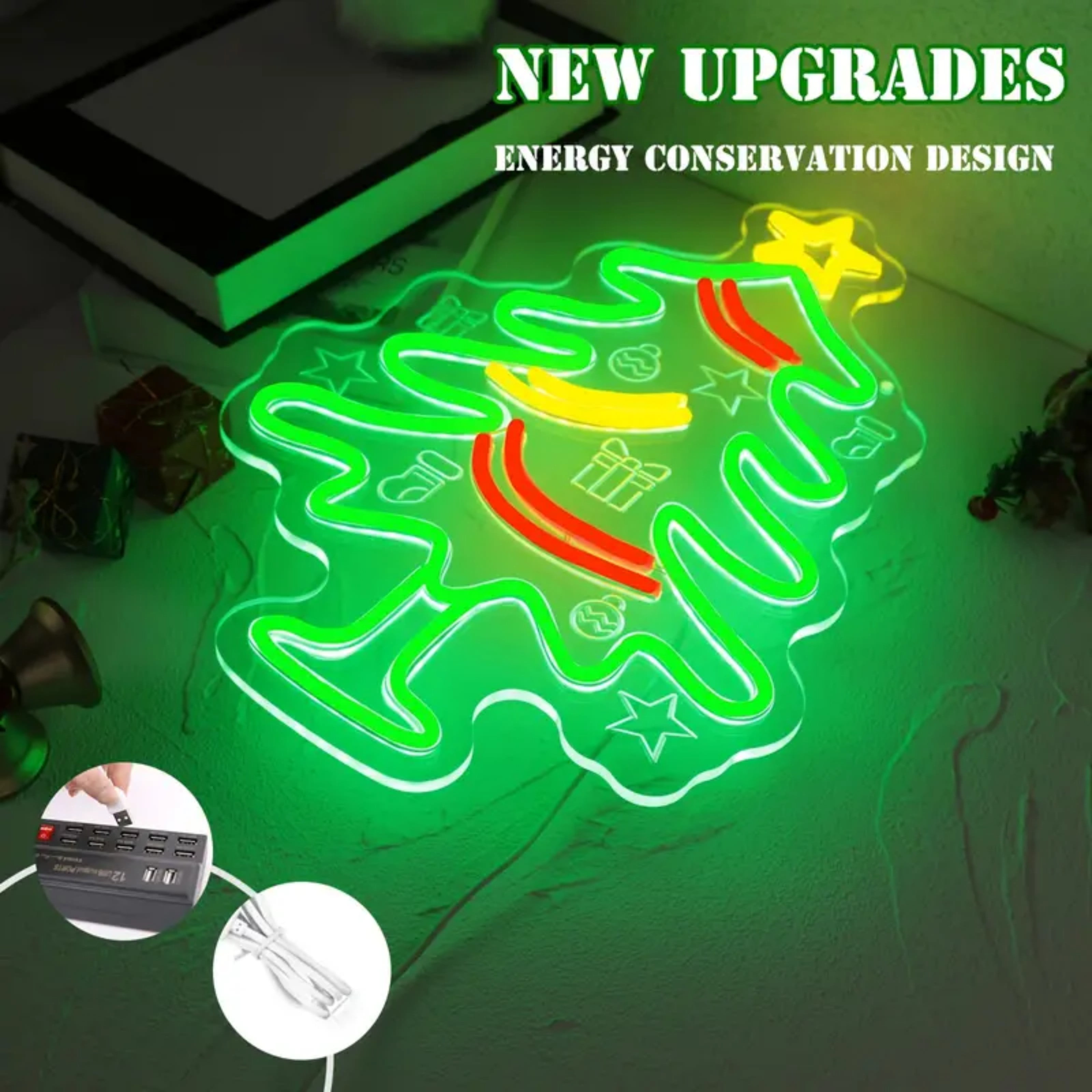 UPONRAY Christmas Tree Neon Signs, 15.7"*11" Dimmable & USB-Powered LED Neon Light, Stylish Wall Decor for Christmas Tree, Bed Room, Living Room, Party, Bar