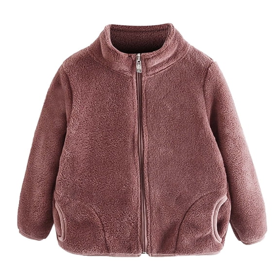 AherBiu Toddler Girl Boys Flannel Jackets Zip up Stand Collar Long Sleeve Unisex Kids Winter Coats Solid Color