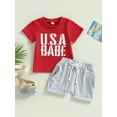thumbnail image 2 of Bagilaanoe 4th of July Clothes for Toddler Baby Boys Letters Print Short Sleeve T-Shirts Tops + Shorts 6M 12M 18M 24M 3T Kids Independence Day Outfits 2pcs Short Pants Set, 2 of 8