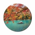 thumbnail image 1 of Landscape Mouse Pad for Computers, Photo of Trees and Forest Boatman Pulling the Boat in Kyoto Japan, Round Non-Slip Thick Rubber Modern Mousepad, 8" Round, Dark Seafoam Vermilion, by Ambesonne, 1 of 2