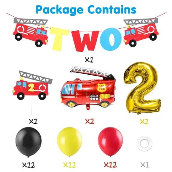 GROBRO7 Fire Truck Party Decoration for Birthday,with Balloon, Cake Topper and Banner,42-Pieces