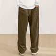 thumbnail image 5 of Dwelliawo Men's Vintage Corduroy Loose Fit Lounge Cargo Pants Elastic Drawstring Waist Baggy Straight Leg Casual Trousers with Large Side Pockets Brown 2xL, 5 of 5
