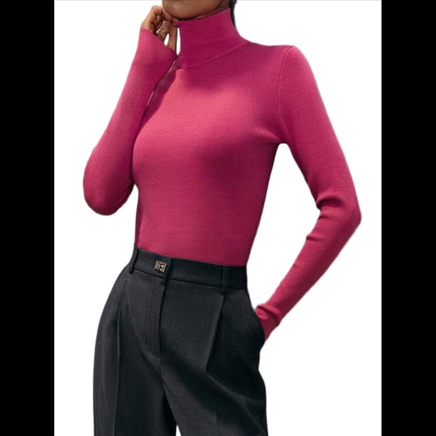 Camiseta de Larga para Mujer, Ropa Interior Térmica Básica de Moda para Otoño e Invierno. Polvo M