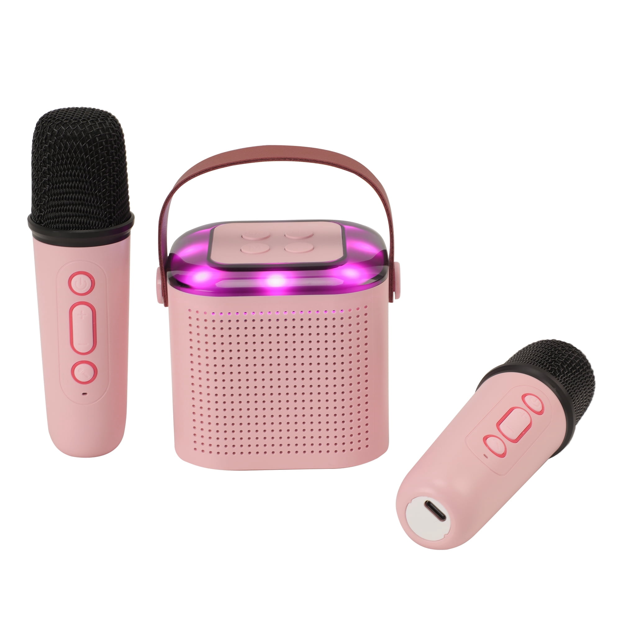 Wireless Karaoke Machine 5V 5W with 2 Bluetooth Microphones Portable with PA System and LED Lights