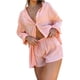 thumbnail image 3 of VISgogo - Conjunto de pantalones cortos para mujer, blusa de manga larga de color sólido con botones y pantalones cortos con cintura elástica VISgogo moda, 3 of 10