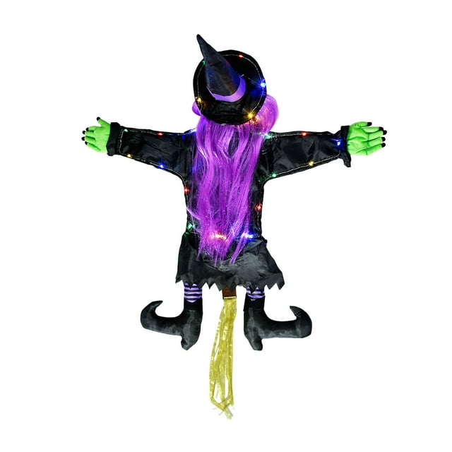 Bruja chocando contra un árbol, decoraciones colgantes de brujas, accesorios colgantes de brujas estrelladas pelo violeta