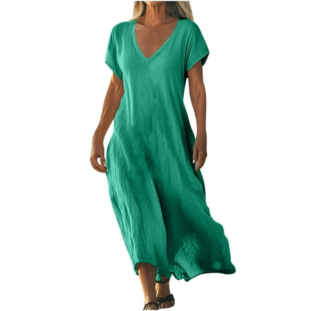 Yuyuzo Robes pour Femmes Robe Maxi à Col en V Fluide Robes d'Été Boho Tenue de Plage Longues Robes