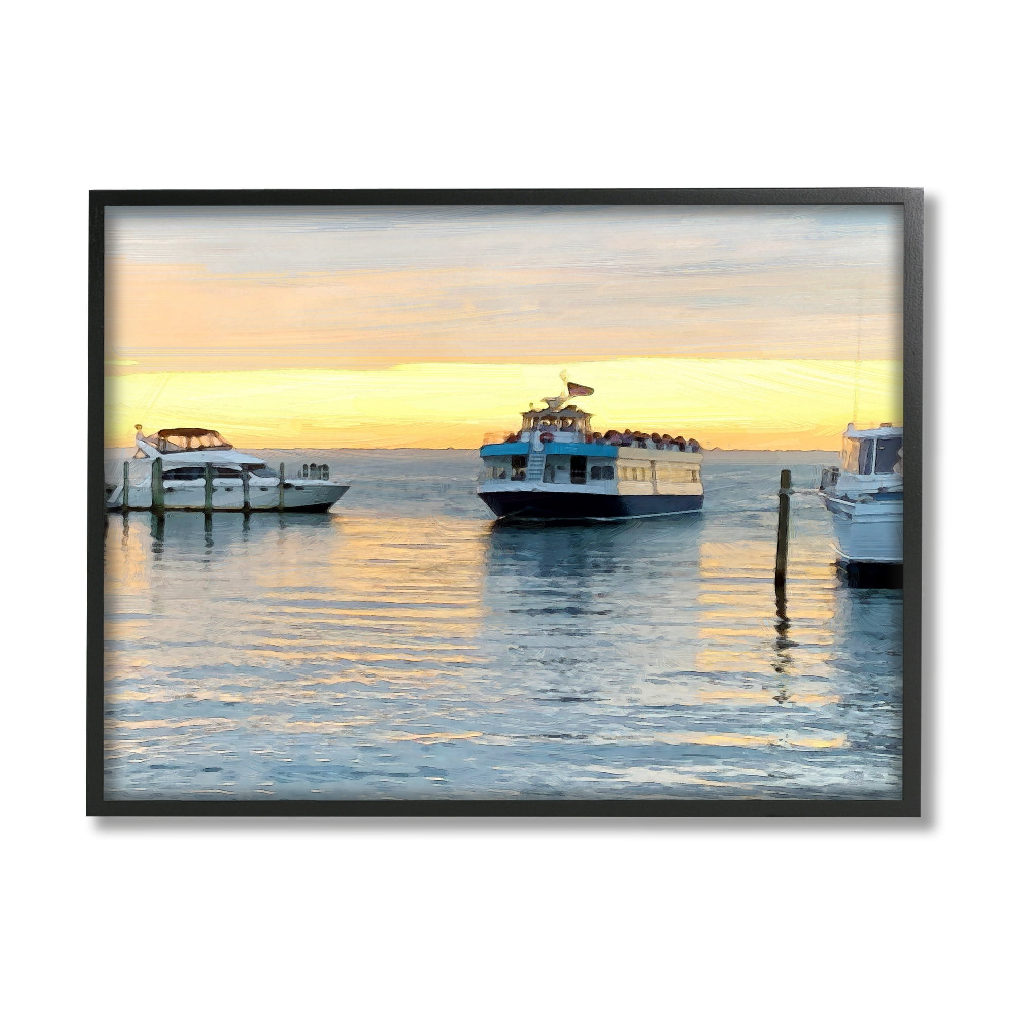 Stupell Industries Ferry Boat Sunlit Sea Harbor Coastal Photography White Framed Art Print Wall Art