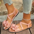 thumbnail image 5 of Women's Flat Sandals Cute Bowtie Elastic Strap Open Toe Comfortable Vacation Spring Summer Sandals Pink, 5 of 9