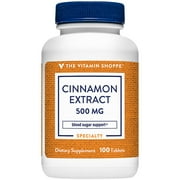 The Vitamin Shoppe Cinnamon Extract 500MG, Herbal Supplement that Helps Maintain Glucose Levels Already Within the Normal Range, Glucose Metabolism (100 Tablets)