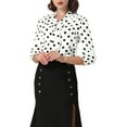 thumbnail image 1 of INSPIRE CHIC Women's Printed Elastic Cuff Bow Tie Neck Blouse M White, 1 of 8