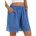 thumbnail image 2 of Women'S Casual Elastic Waist Lounge Shorts Comfy Lace Trim Summer Beach Linen Ruffle Shorts Blue L, 2 of 9