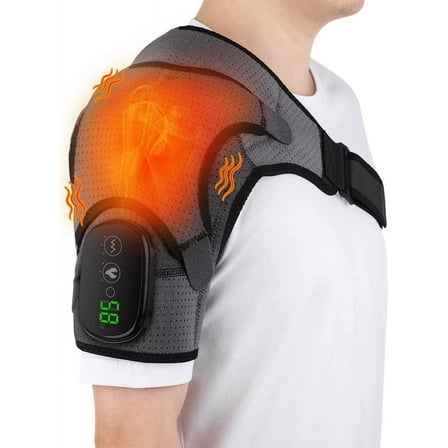 SUWU Massaging Heated Shoulder Wrap, Cordless Rechargeable Heating Pad, Adjustable Braces with 3 Heat Settings