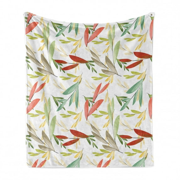 Leaf Soft Flannel Fleece Blanket, Abstract Faded Floral Images and Retro Patterns with Old Fashioned Traditional Texture, Cozy Plush for Indoor and Outdoor Use, 50" x 70", Multicolor, by Ambesonne