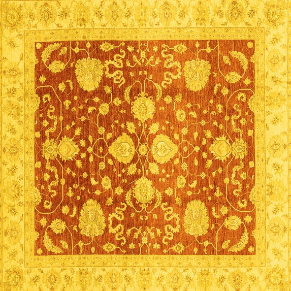Ahgly Company Indoor Square Oriental Yellow Traditional Area Rugs, 8' Square