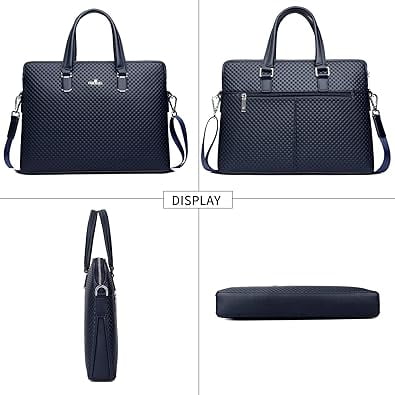 FSD.WG Leather Briefcase - Single Shoulder Laptop Business Bag, Fits 15.6-inch Devices,Blue