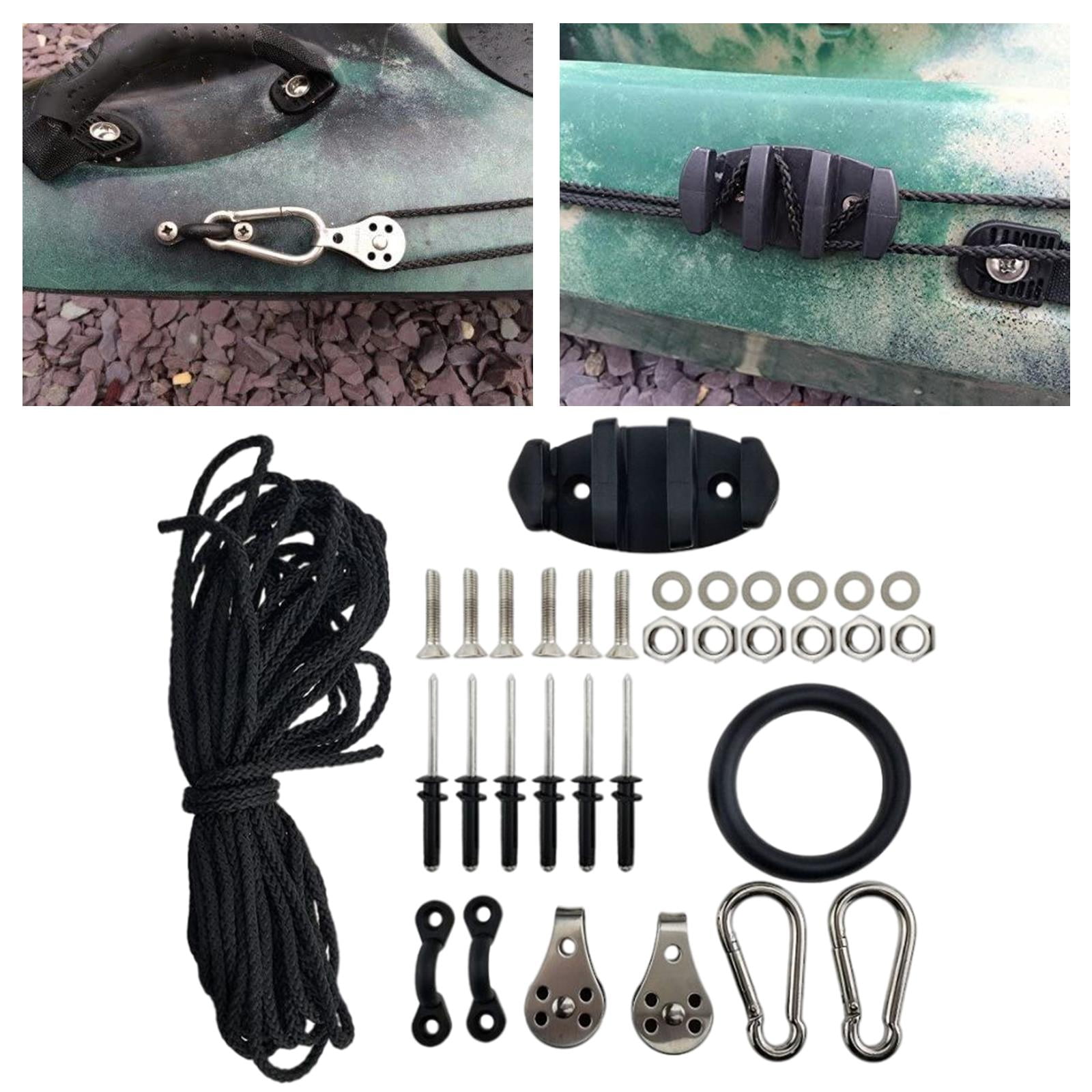Kayak Anchor Trolley Kit 30ft Rope Pulleys Nuts Deck Rigging Set Rivets