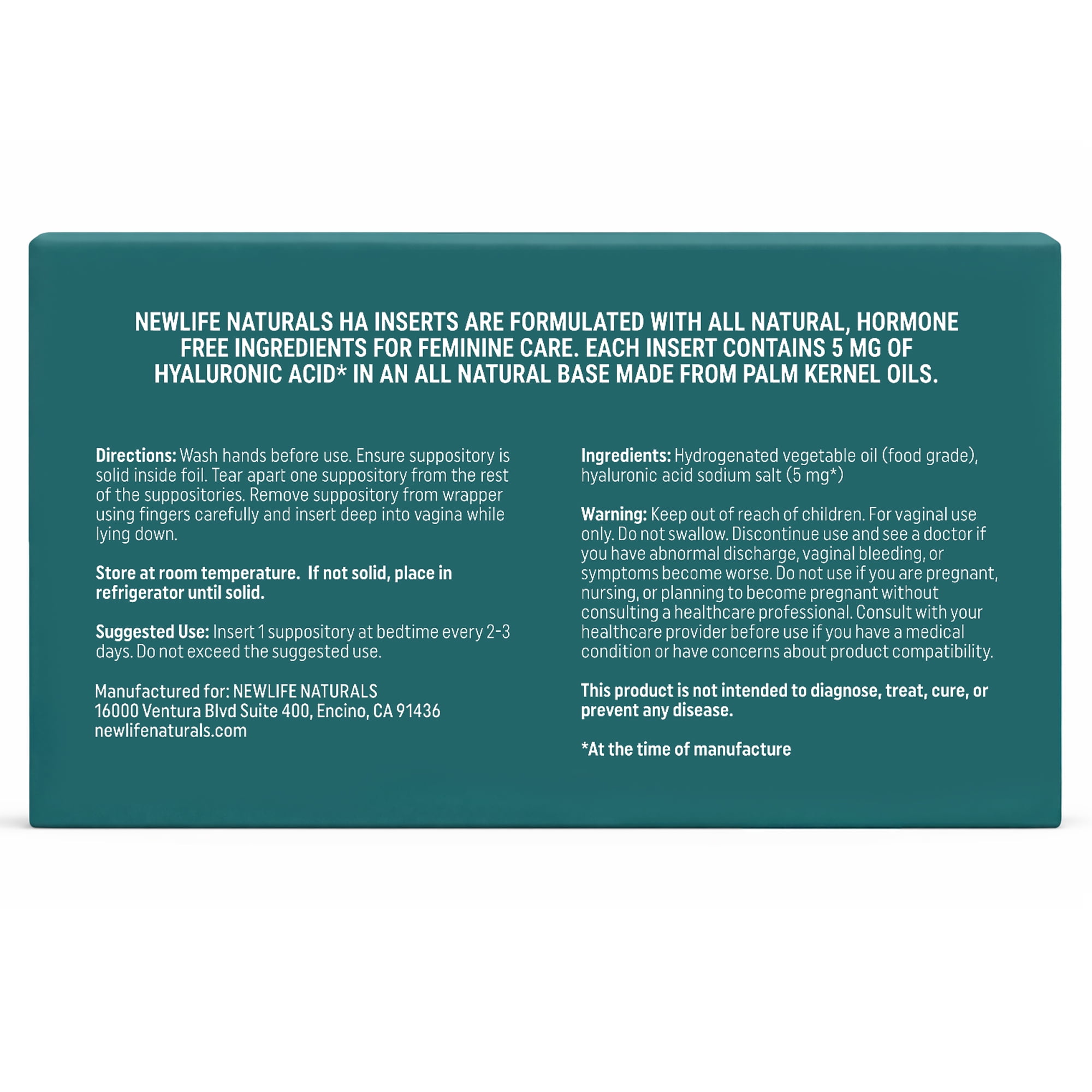 NewLife Naturals Hyaluronic Acid Vaginal Suppositories – Moisture Hydration Dryness Support – Natural Intimate Care – 24 Inserts -2 Month Supply USA