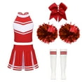thumbnail image 1 of Fldy Uniforme de Cheerleader pour Filles du Secondaire Tenue de Cheerleading Assortie Pompons et Chaussettes A Rouge 12, 1 of 5