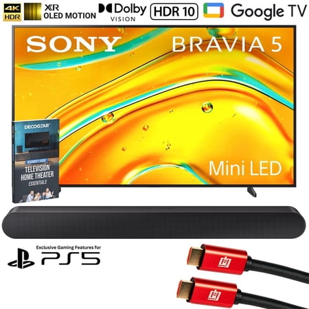 Sony BRAVIA 5 98 inch Mini LED 4K HDR Google TV (2025) K98XR50 Bundle with Samsung 3.0ch All-in-One Soundbar, 2x HDMI Cable and Deco Gear Home Theater Beginner's Guide